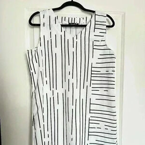 Sucnefas Women's White & Black Sleeveless Striped Shift Dress - Size XL